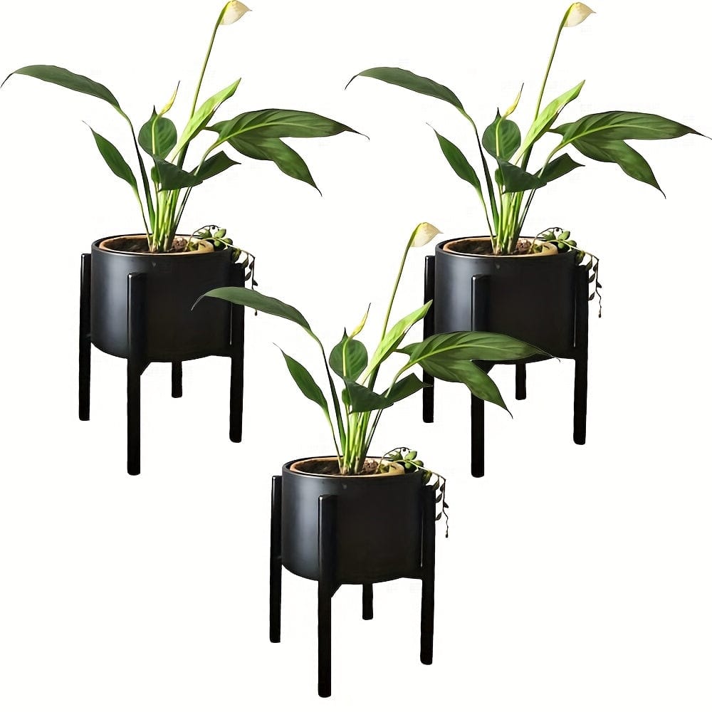 3 petits cache pot sur pied noir