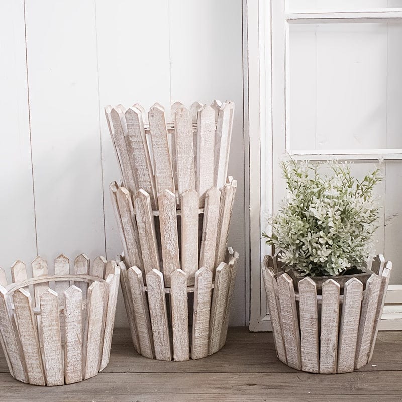 cache pot blanc bois