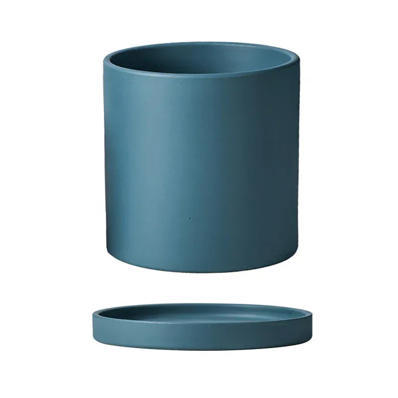 cache-pot bleu rond en céramique Bleu / 11cm
