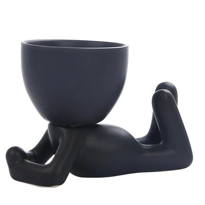 cache pot céramique bonhomme Noir 1