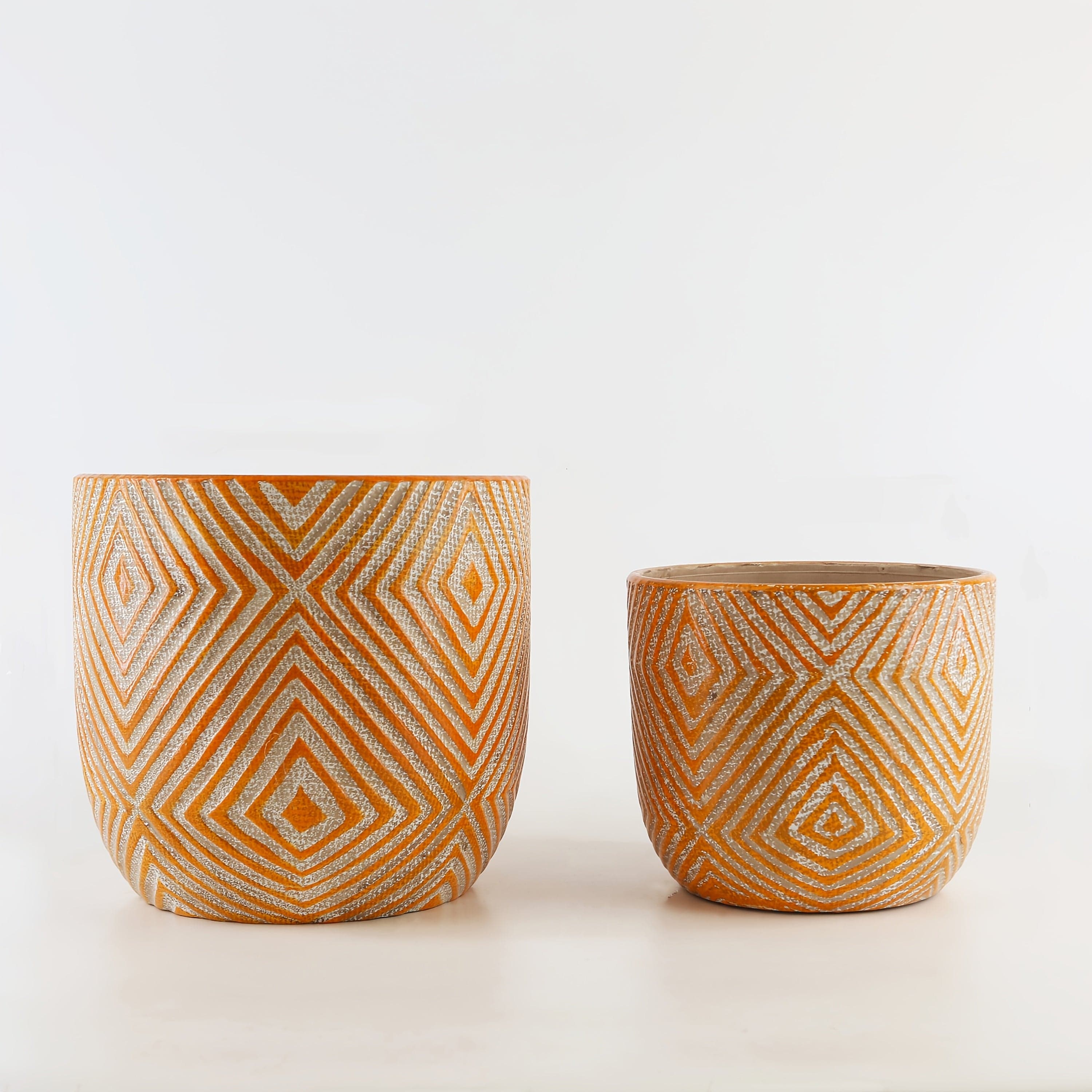 Cache pot céramique géométrie Orange