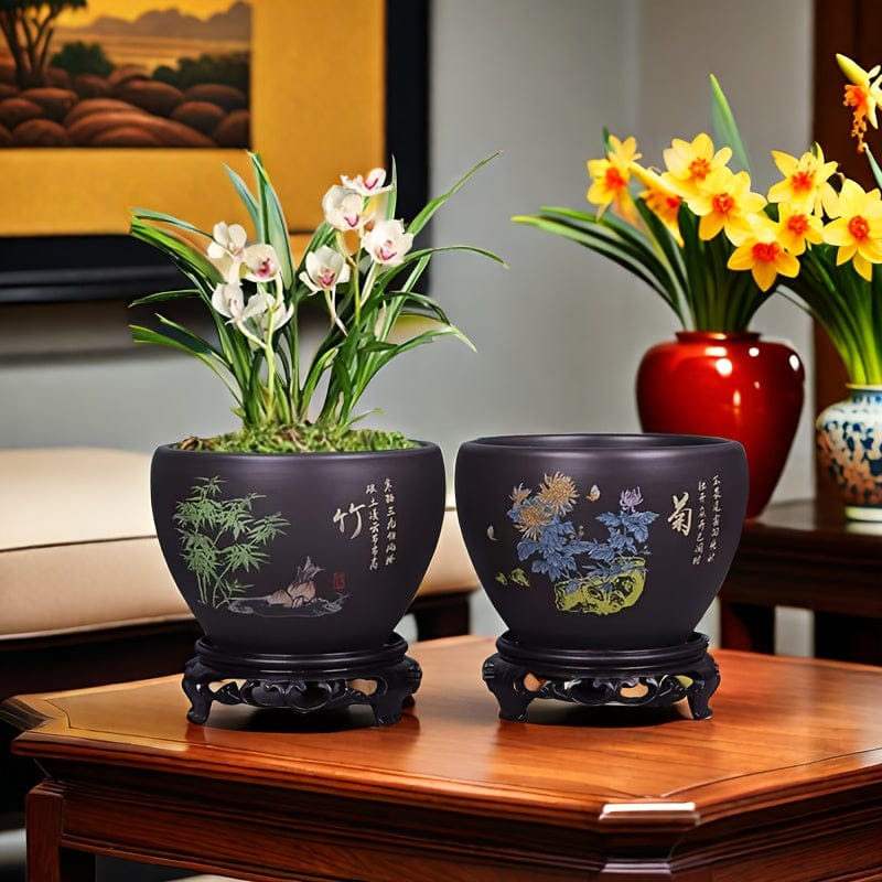 cache pot ceramique noir style japonais