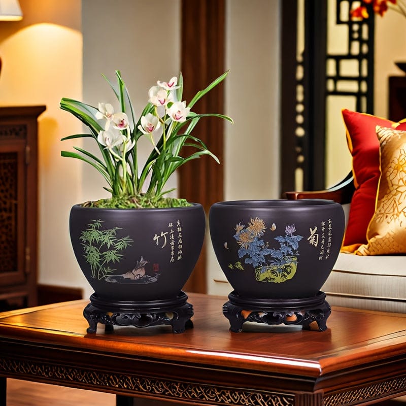 cache pot ceramique noir style japonais