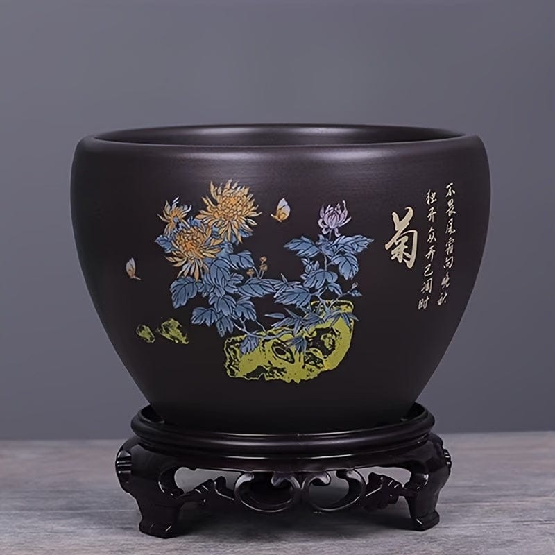 cache pot ceramique noir style japonais Bleu
