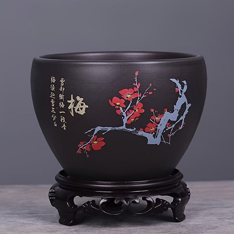 cache pot ceramique noir style japonais Rouge