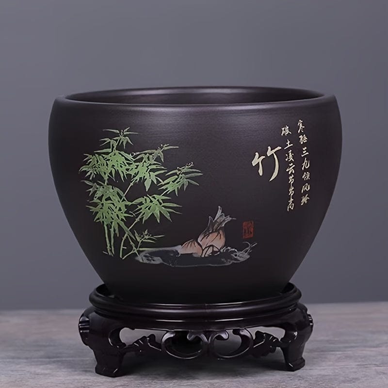 cache pot ceramique noir style japonais Vert n°2