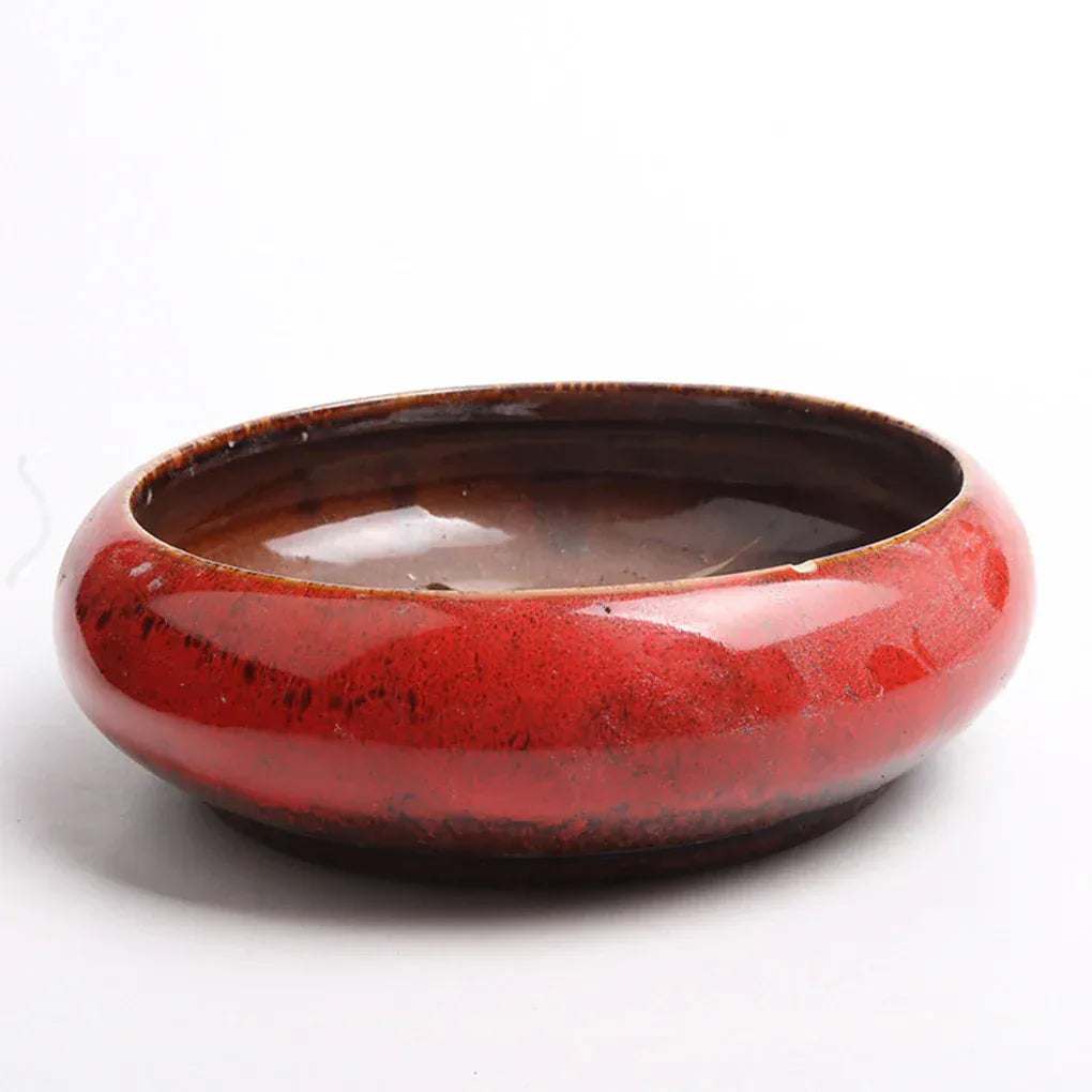 Cache pot céramique plat Rouge