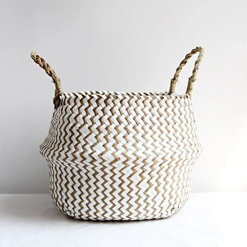 cache pot en jonc de mer Blanc & Brun / 23cmX20cm