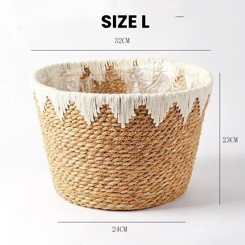 Cache pot en osier blanc 32x23cm