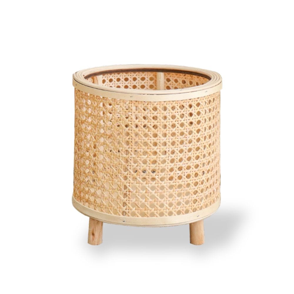 cache pot en osier et bois avec pied