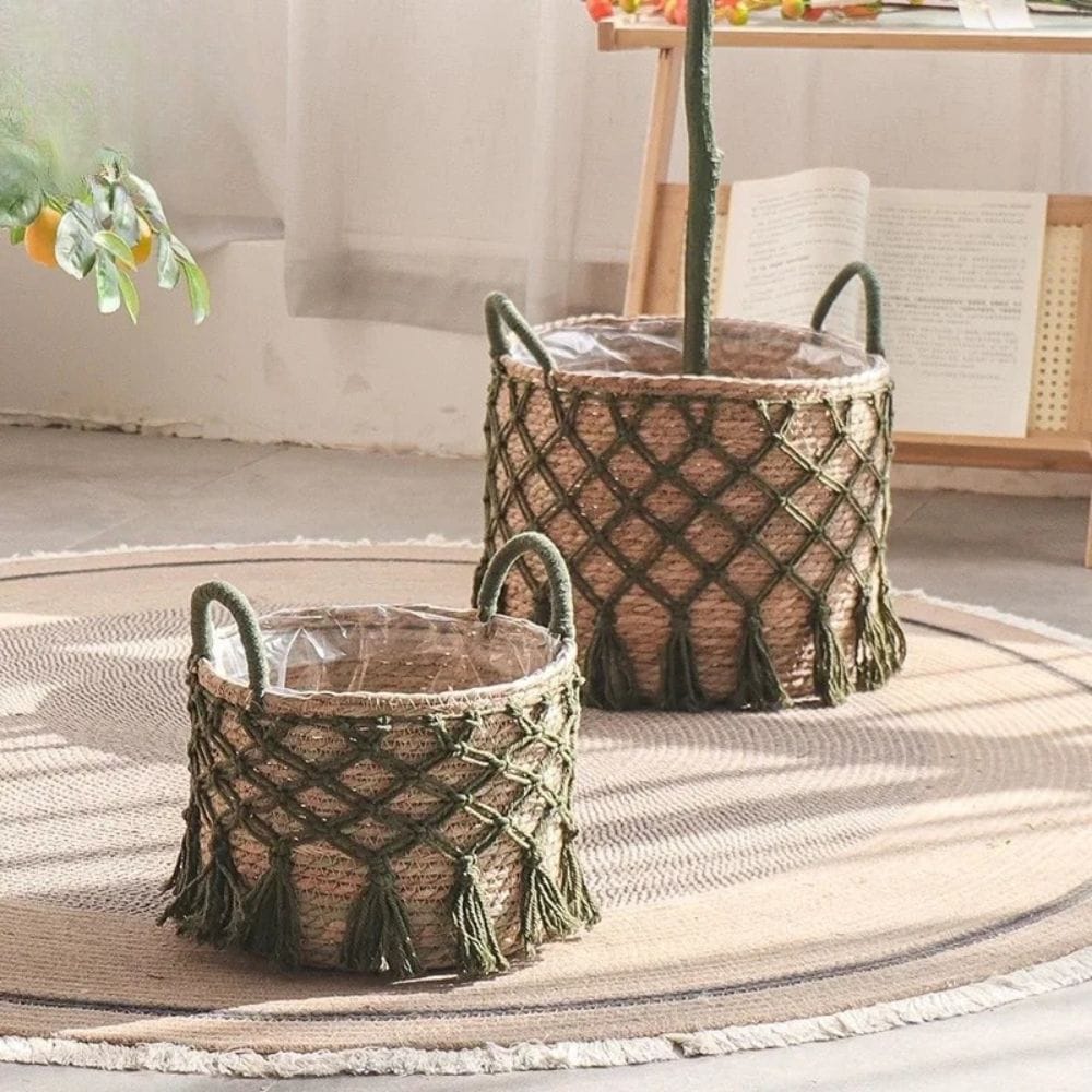 Cache pot en osier tresse