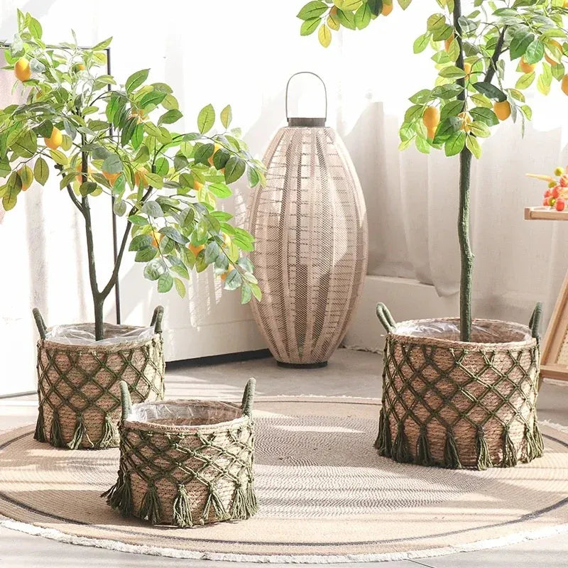 Cache pot en osier tresse