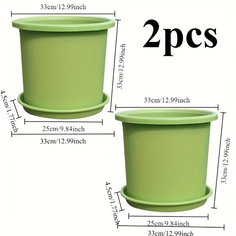 Cache-pot en plastique vert 2 pots + 2 socles