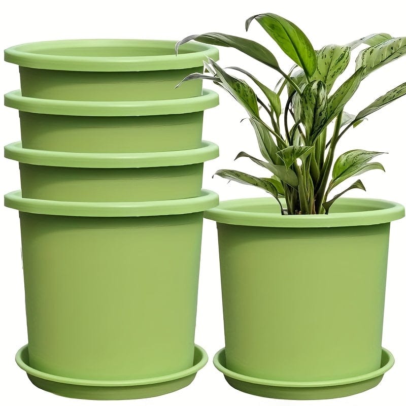 Cache-pot en plastique vert 2 pots + 2 socles