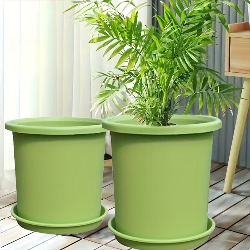 Cache-pot en plastique vert 2 pots + 2 socles
