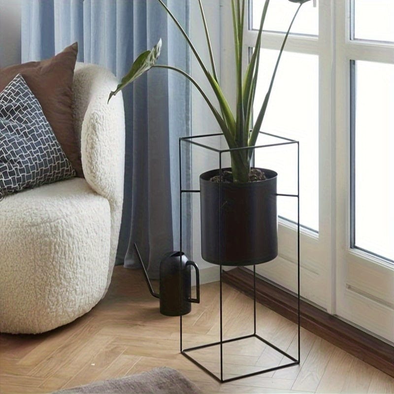 cache-pot metal noir sur pied