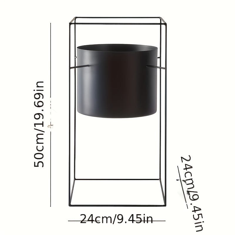 cache-pot metal noir sur pied