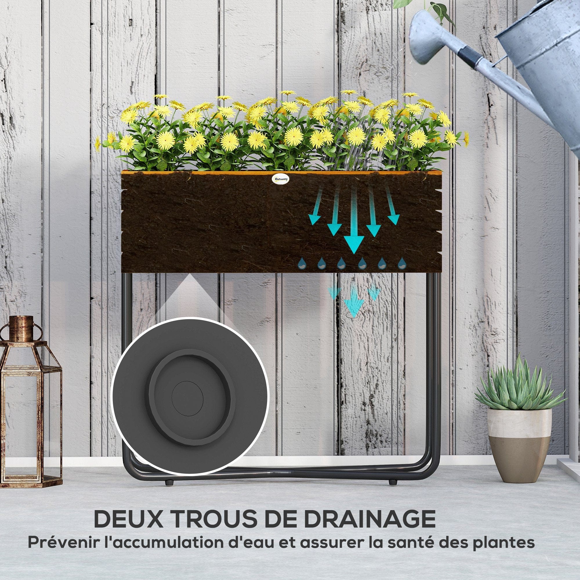 cache pot rectangulaire sur pied en bois