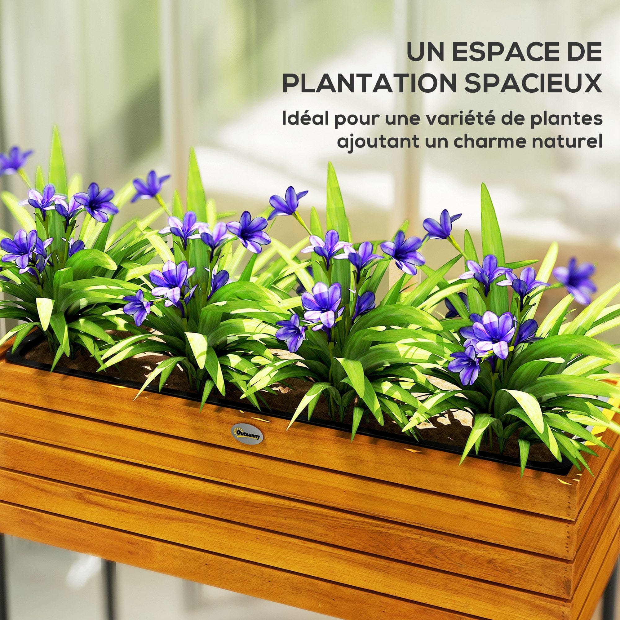 cache pot rectangulaire sur pied en bois