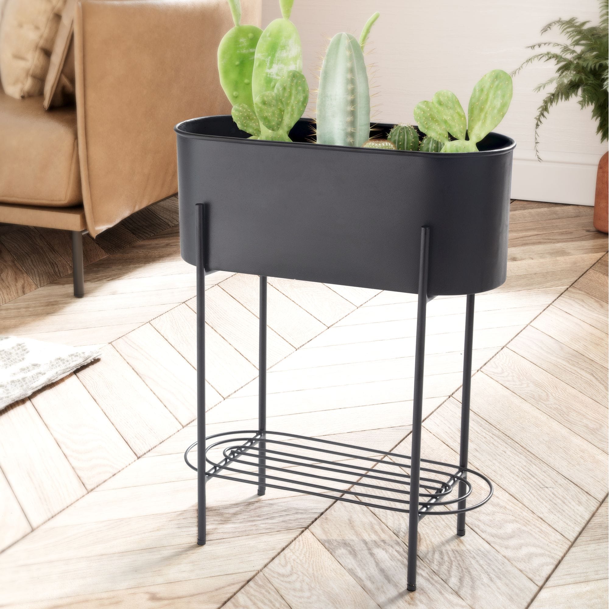 Cache pot rectangulaire sur pied Noir