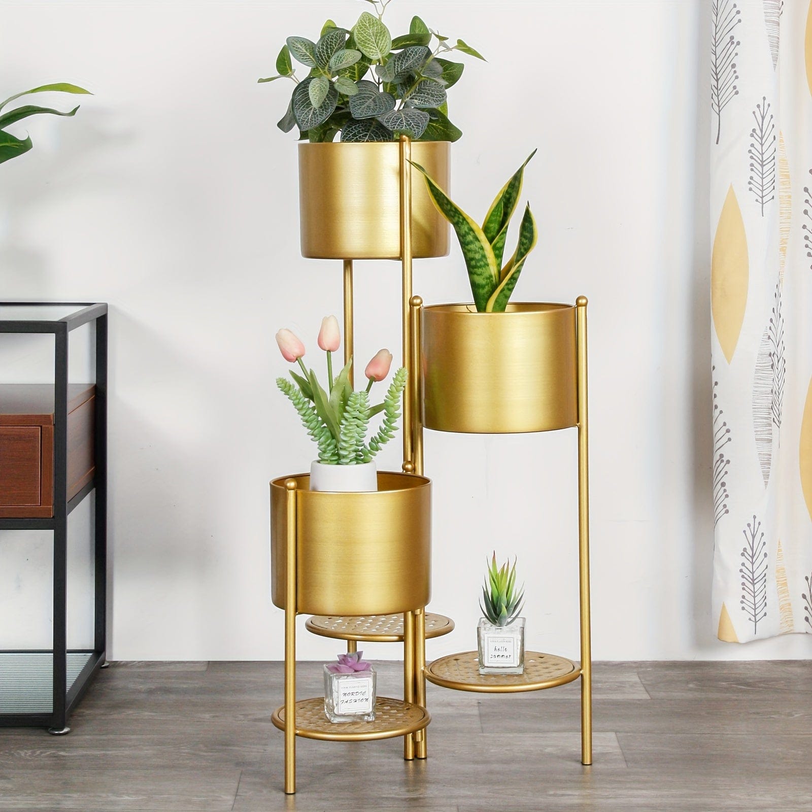 cache-pot sur pied à niveaux Doré