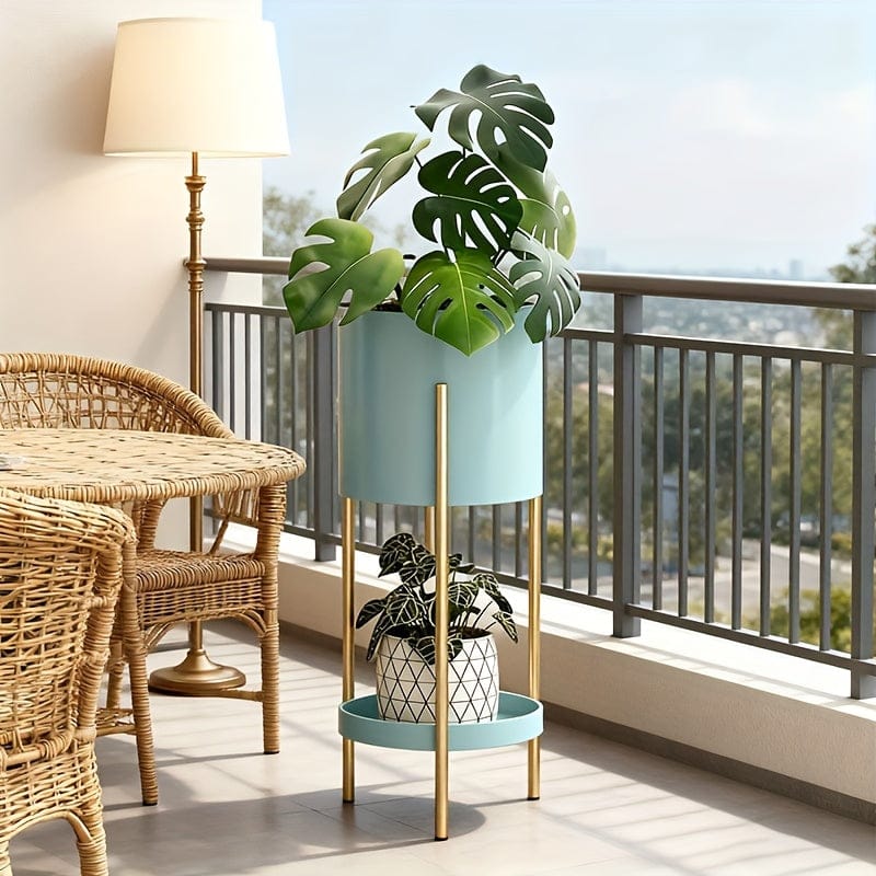 cache-pot sur pied bleu