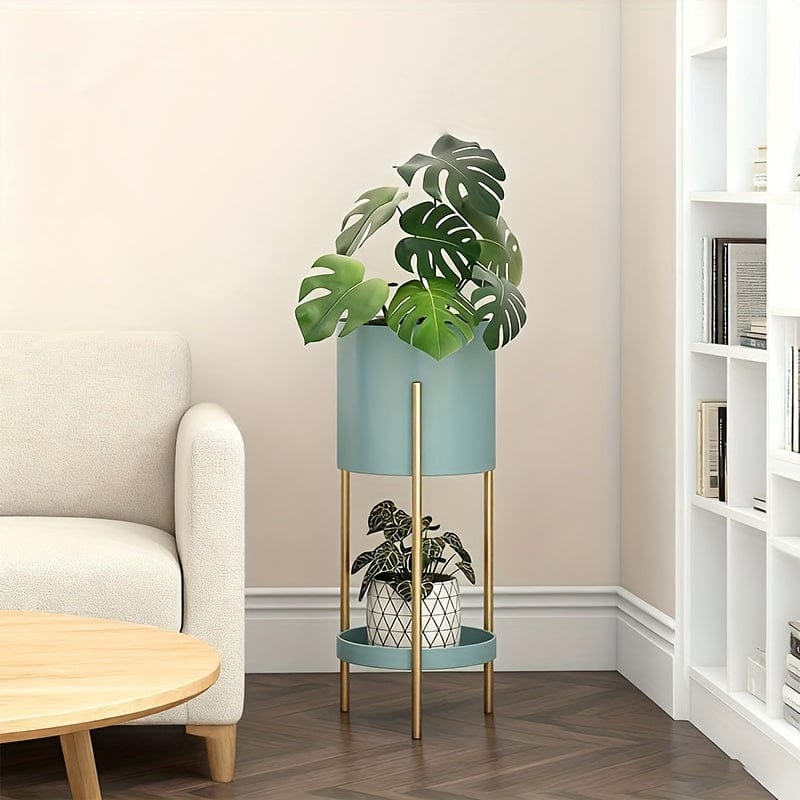 cache-pot sur pied bleu