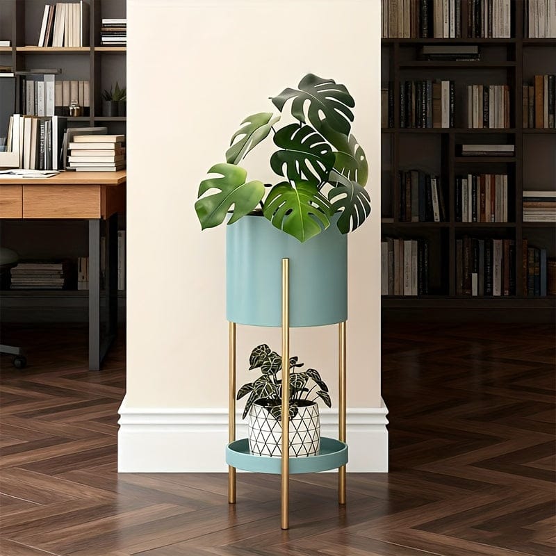 cache-pot sur pied bleu