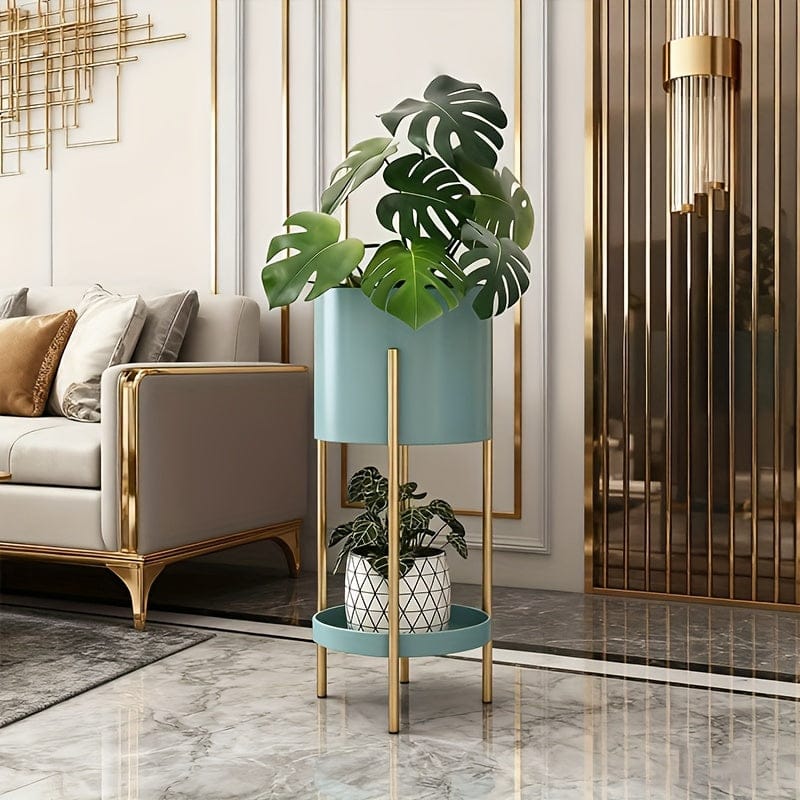 cache-pot sur pied bleu