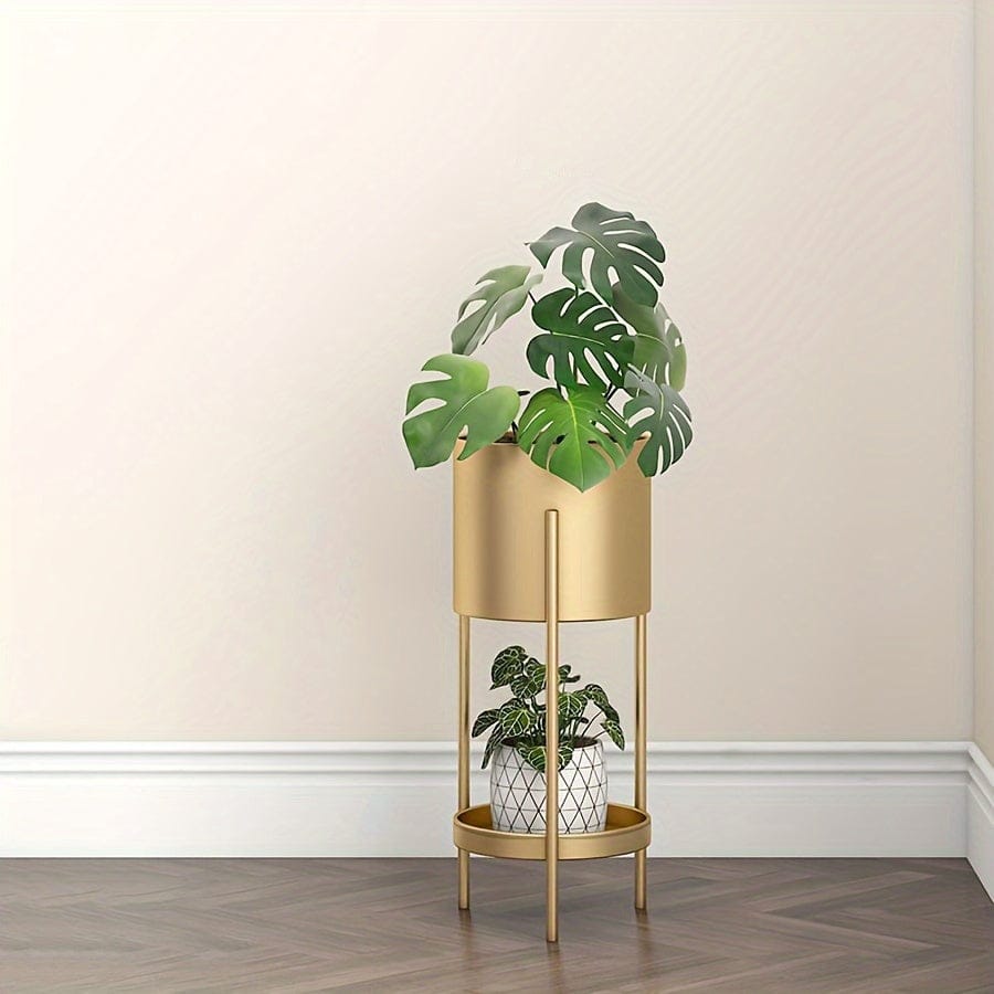 cache-pot sur pied doré