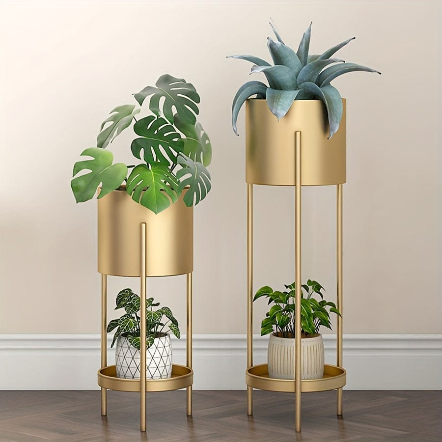 cache-pot sur pied doré