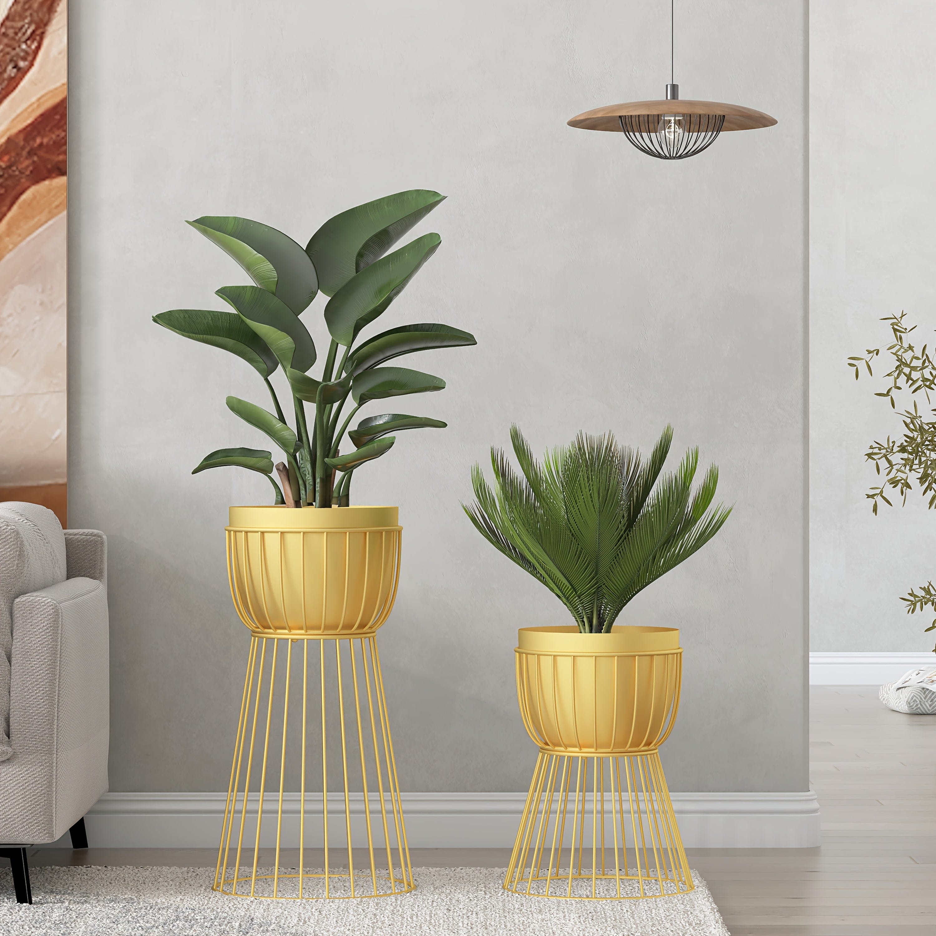 cache-pot sur pied doré original