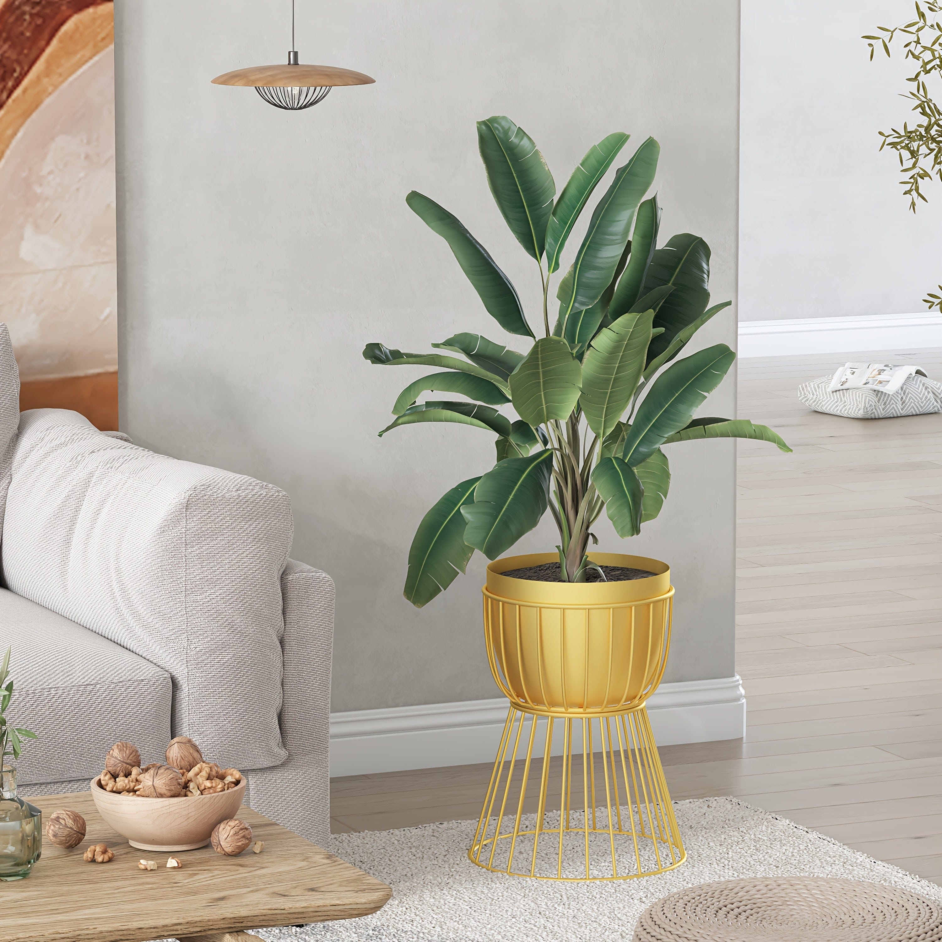 cache-pot sur pied doré original