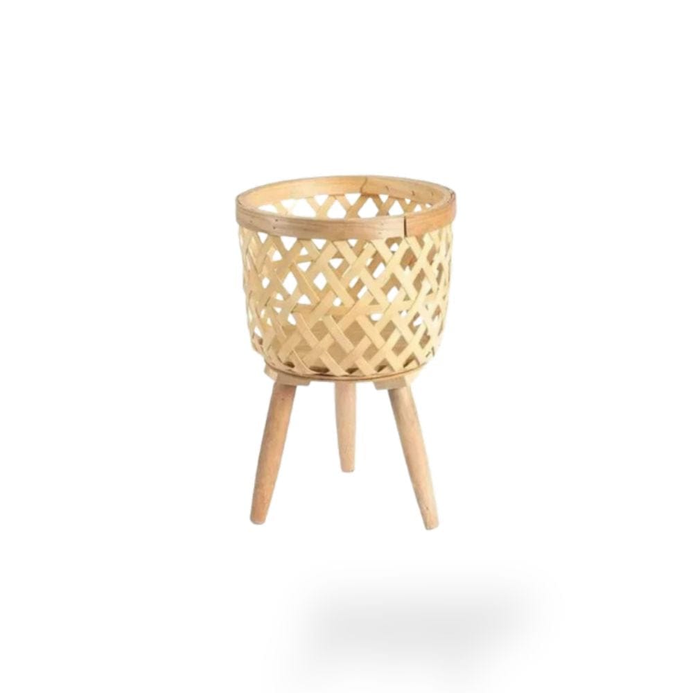 Cache pot sur pied en rotin tressé