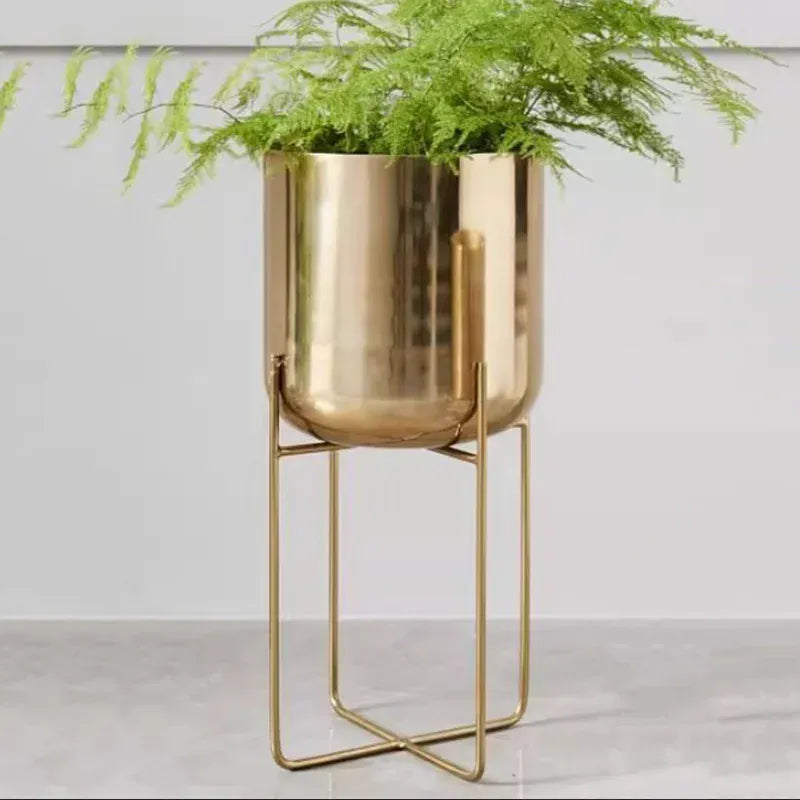 cache-pot sur pied metal doré Moyen