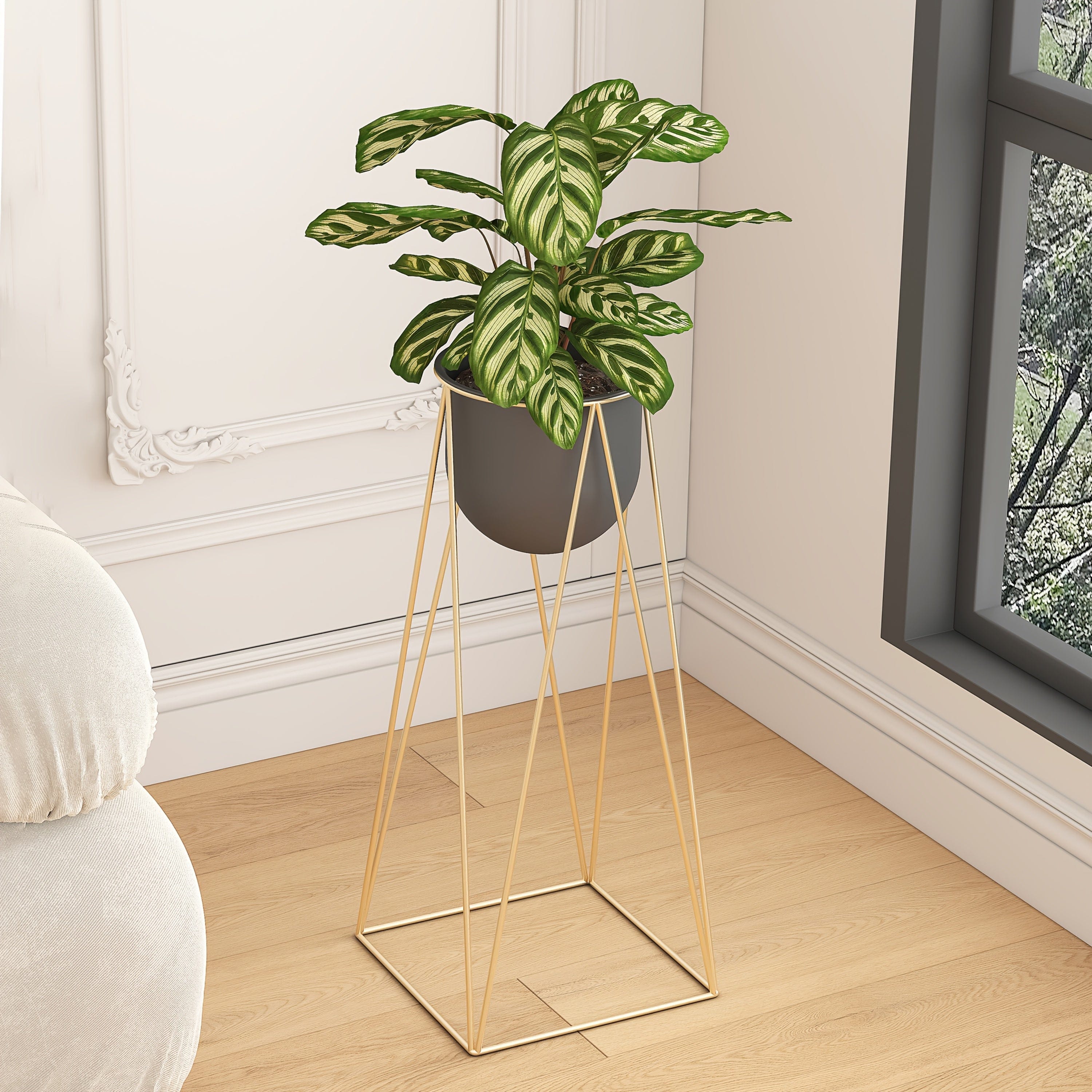 cache-pot sur pied noir haut