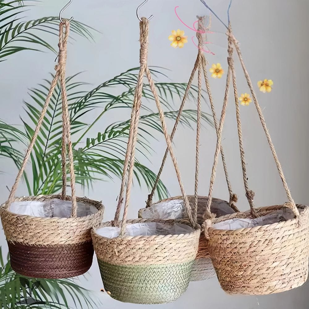 cache pot suspendu en osier