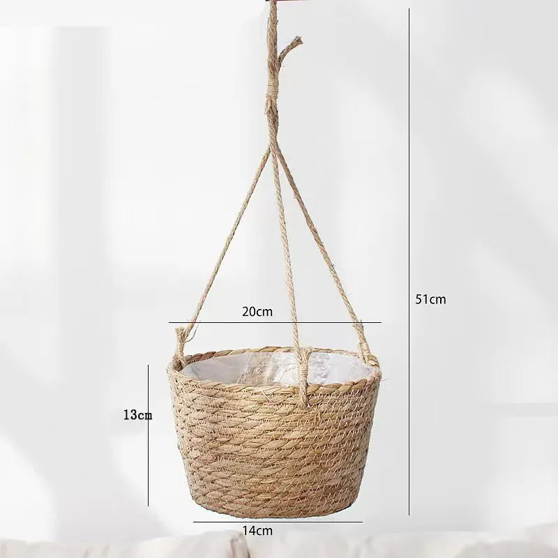 cache pot suspendu en osier Naturel