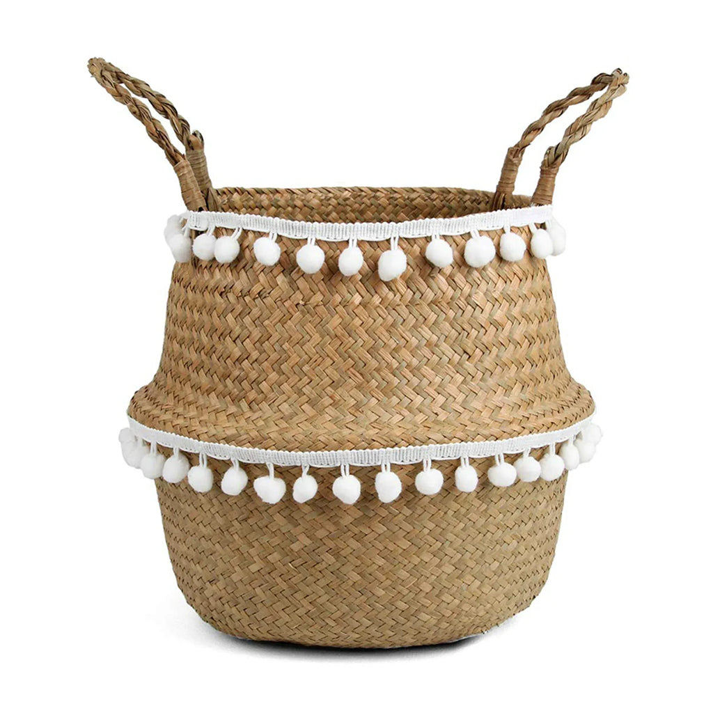 panier en osier cache pot avec franges 22x23cm