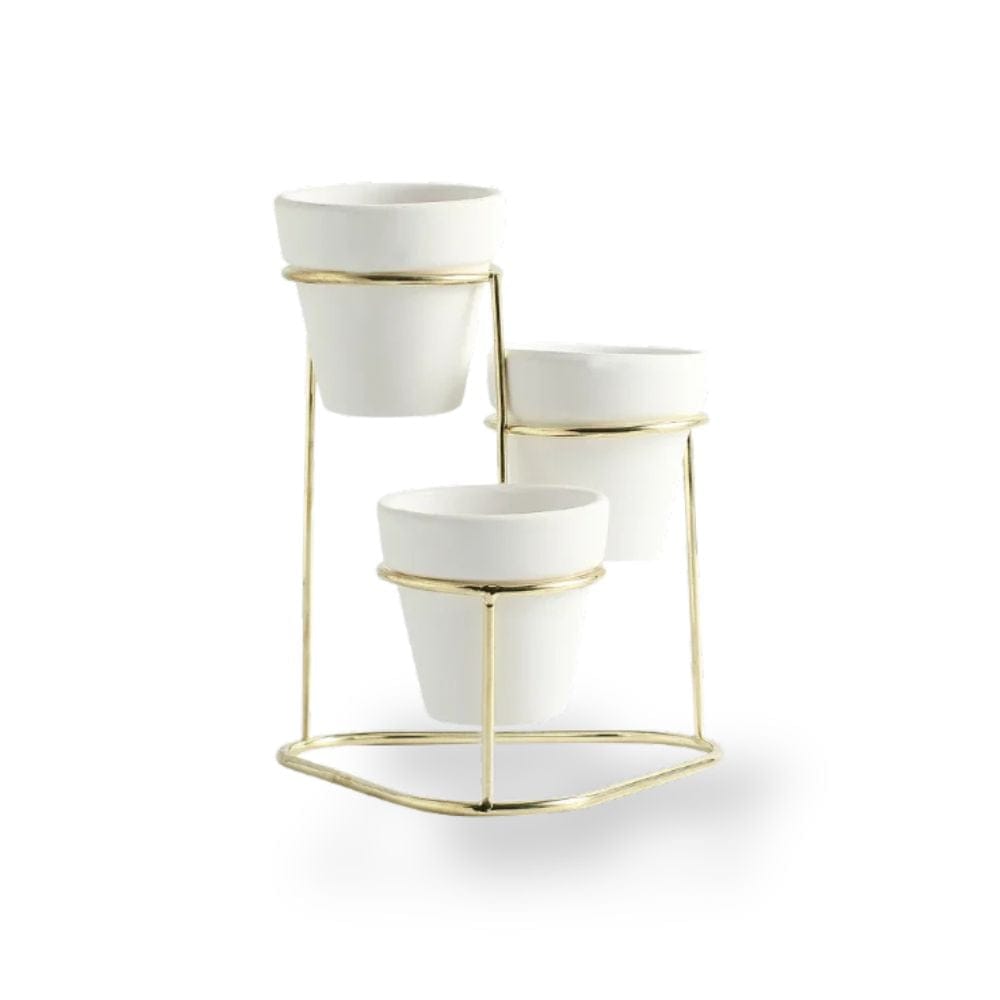 Petit cache pot céramique suspendu Blanc & Or