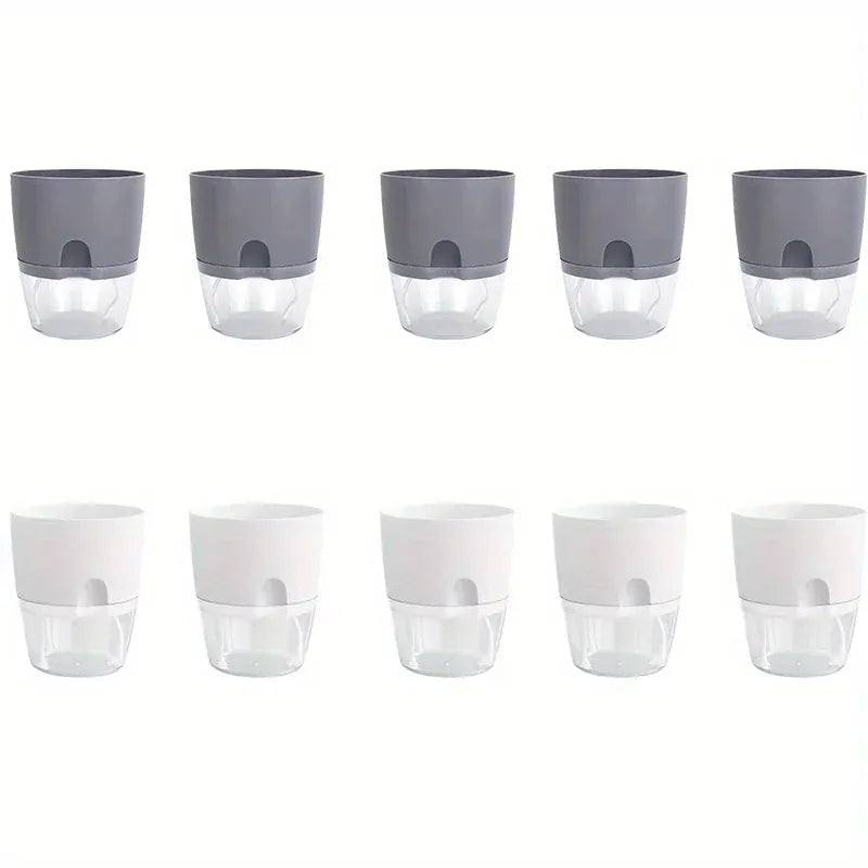 Pot en plastique transparent pour plantes 5 pots blanc + 5 pots gris